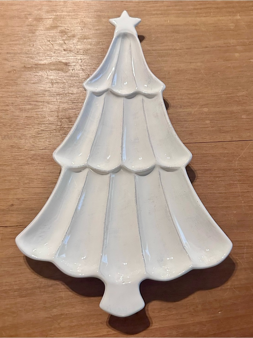 Beautiful Large White Vintage Style Ceramic Christmas Tree Platter Holiday Decor